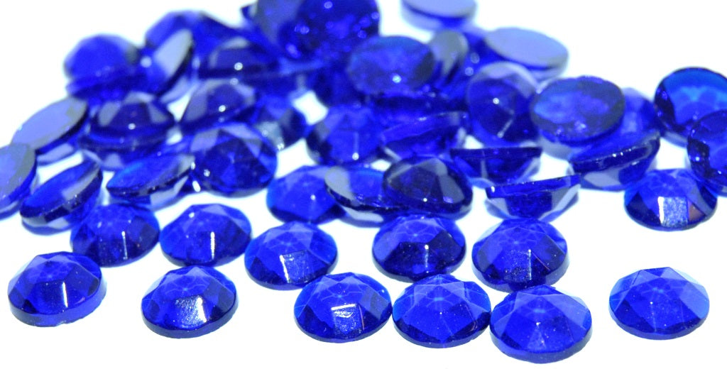 Round Flat Back Faceted Cabochon, Saphire (SAPHIRE), Glass, Czech Republic ~ STRANDED