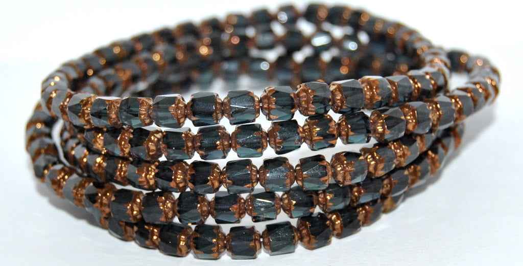 カテドラルファセットファセットファイアポリッシュビーズ、透明ダークブルーブロンズ(30320-14415)、ガラス、チェコ共和国〜STRANDED