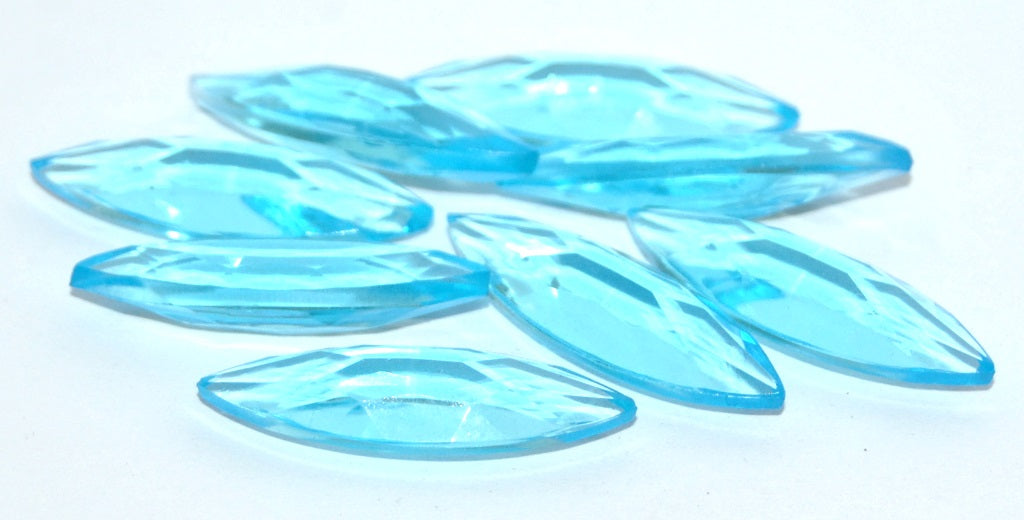 Navette Faceted Glass Cabochon Without Holes, Aquamarine (3010-AQUAMARINE), Glass, Czech Republic ~ STRANDED