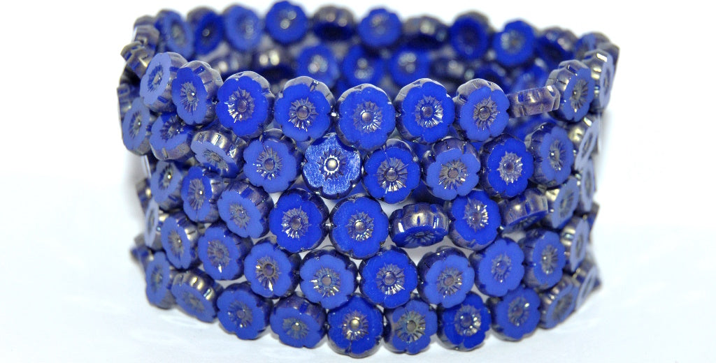 OUTLET 10 grams Table Cut Hawaii Flower Beads, 8 x 8 mm, Rich Blue Luster Red Full Coated (33060-14495), Glass, Czech Republic