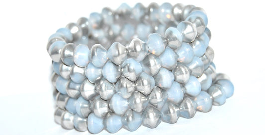 OUTLET 10 grams Pressed Beads, 8 x 7 mm, Opal White Crystal Silver Half Coating (01000-27001), Glass, Czech Republic