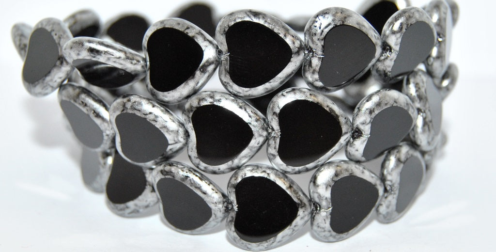 アウトレット 10グラム テーブルカットハートビーズ、16 x 15 mm、ブラック 43700 (23980-43700)、ガラス、チェコ共和国