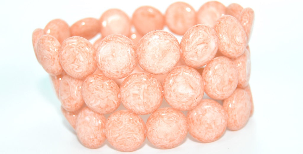 OUTLET 10 grams Coin Beads, 15 x 5 mm, White Light Pink Peach (02010-34305), Glass, Czech Republic