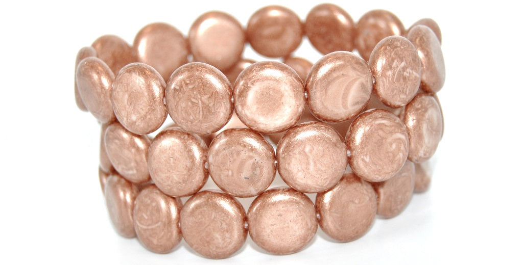 フラットラウンドコインプレスガラスビーズ、ホワイトピンクベージュ(02010-34303)、ガラス、チェコ共和国