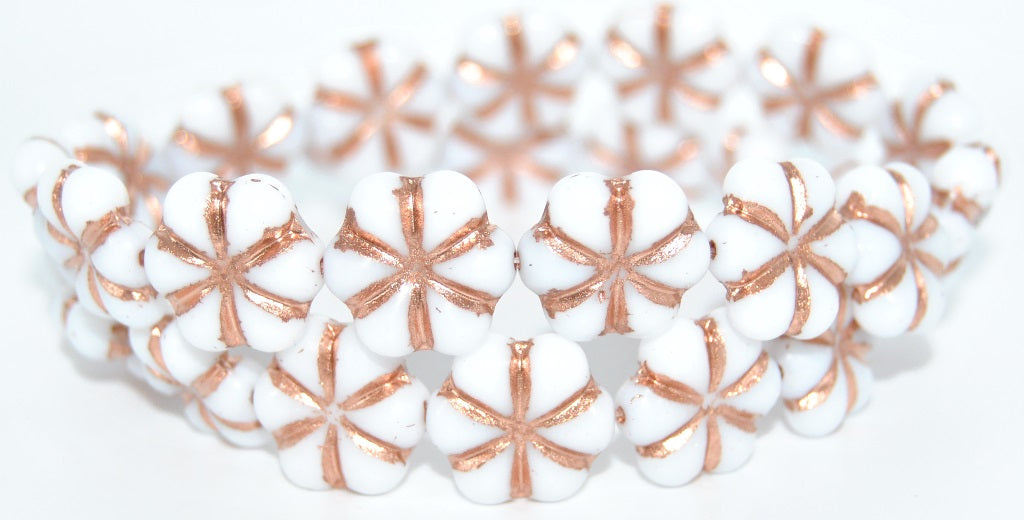 OUTLET 10 grams 6-Petal Flower Pressed Beads, 15 x 15 mm, White Copper Lined (02010-54200), Glass, Czech Republic