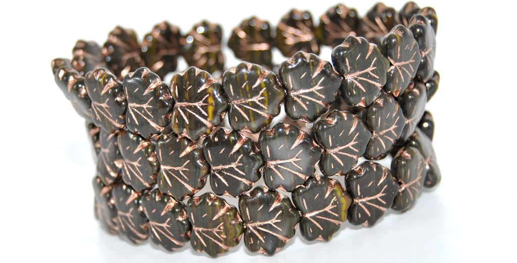 OUTLET 10 grams Maple Leaf Beads, 111-95011-13x11-16617-54200, Mix Brown Crystal Copper Lined (16617-54200), Glass, Czech Republic