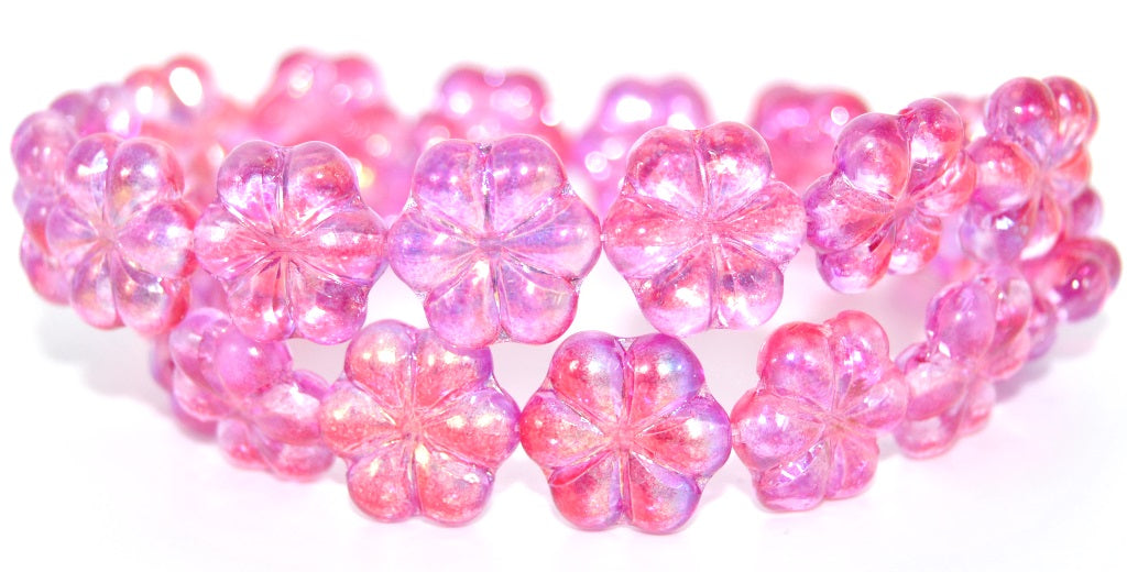 6-Petal Flower Pressed Beads, Crystal Glossy Red Pink (00030-48120), Glass, Czech Republic ~ STRANDED