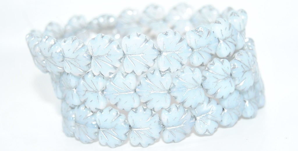 グレープリーフプレスビーズ、オパールホワイトシルバーライン(01000-54201)、ガラス、チェコ共和国~STRANDED