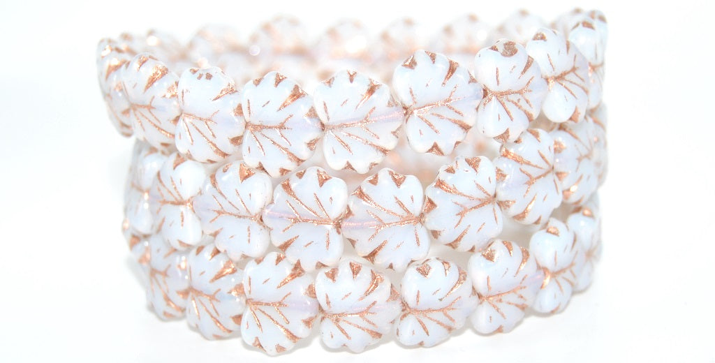 ブドウの葉のプレスビーズ、オパールホワイト銅線(01000-54200)、ガラス、チェコ共和国~STRANDED