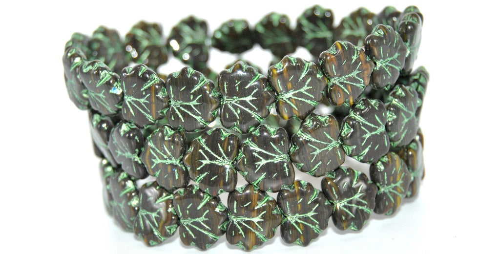 Grape Leaf Pressed Beads, Mix Brown Crystal 43813 (16617-43813), Glass, Czech Republic ~ STRANDED