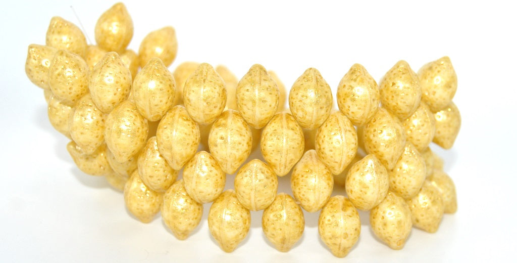 柠檬水果压制玻璃珠,白色浅黄色 (02010-34302),玻璃,捷克共和国 ~ STRANDED