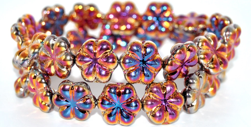 6枚の花びらの花の押しビーズ、ブラックスリペリット2XSIDE(23980B-29500-2XSIDE)、ガラス、チェコ共和国~STRANDED