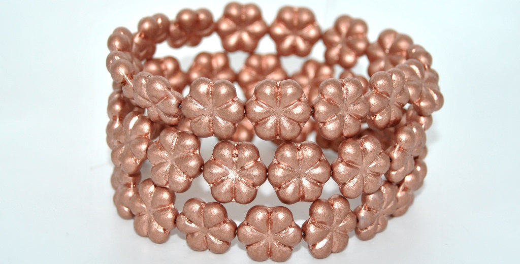 6-Petal Flower Pressed Beads, Light Vintage Copper (01770), Glass, Czech Republic ~ STRANDED