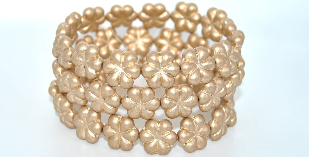 6-Petal Flower Pressed Beads, Aztec Pale Gold (01710), Glass, Czech Republic ~ STRANDED