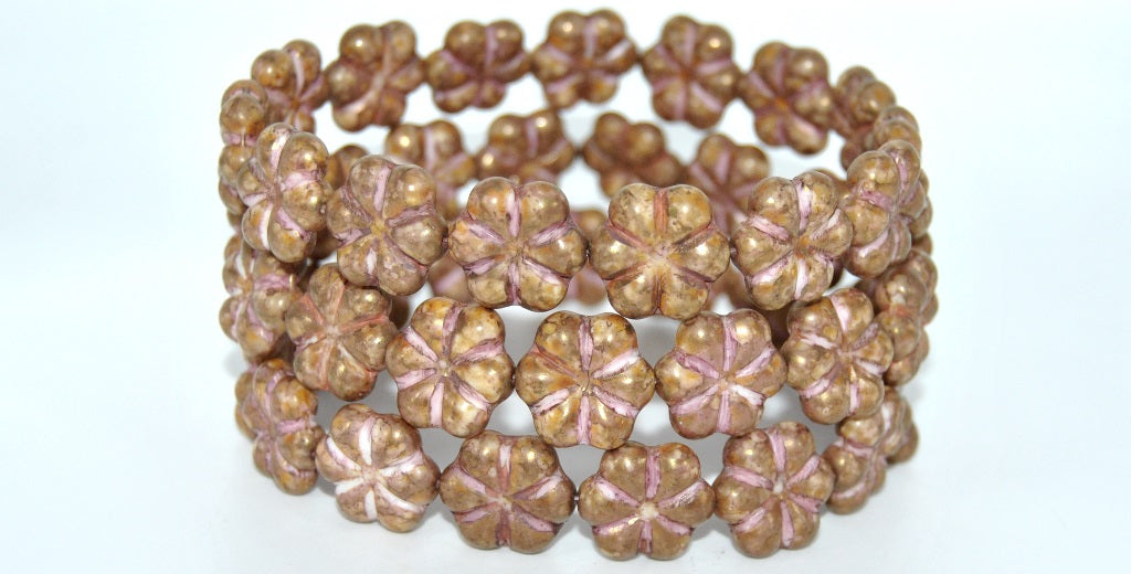 6枚の花びらの押し花ビーズ、セネガルバイオレット(15695)、ガラス、チェコ共和国~STRANDED