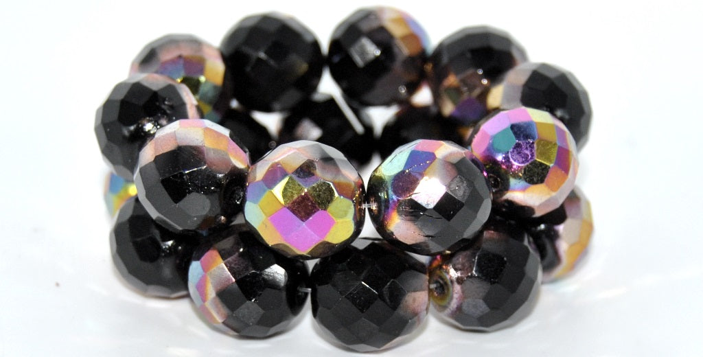 Fire Polished Round Faceted Beads, Black Vitex (23980-VITEX), Glass, Czech Republic