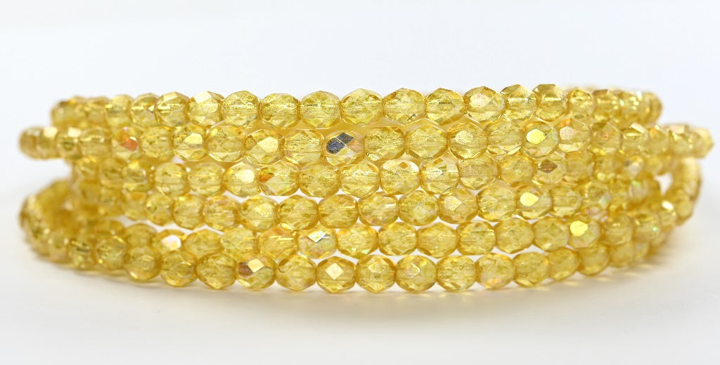 火抛光圆形刻面珠,浅黄色水晶(00030-34302),玻璃,捷克共和国 ~ STRANDED