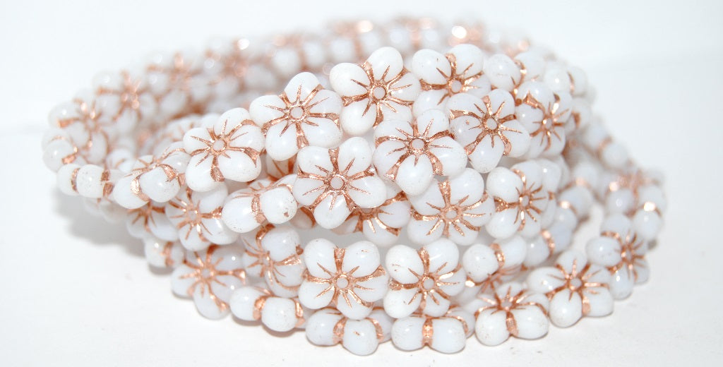 OUTLET 10 grams Flower Pressed Glass Beads, White Copper Lined (02010-54200), Glass, Czech Republic