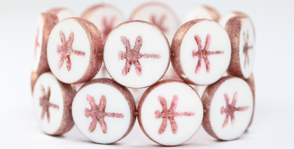 Table Cut Round Beads With Dragonfly, White Luster Red Full Coated (02010-14495), Glass, Czech Republic