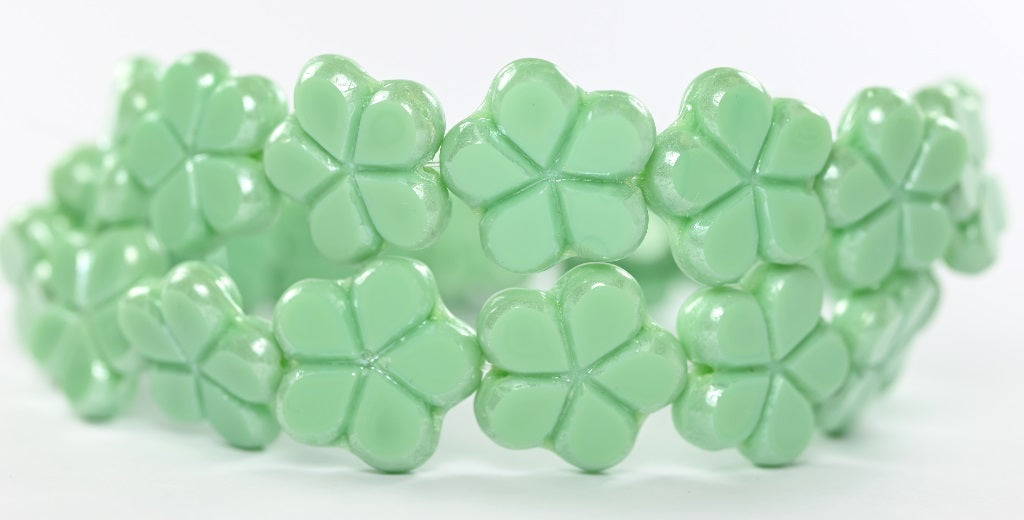 Table Cut Flower Beads, Opaque Green Hematite (53100-14400), Glass, Czech Republic