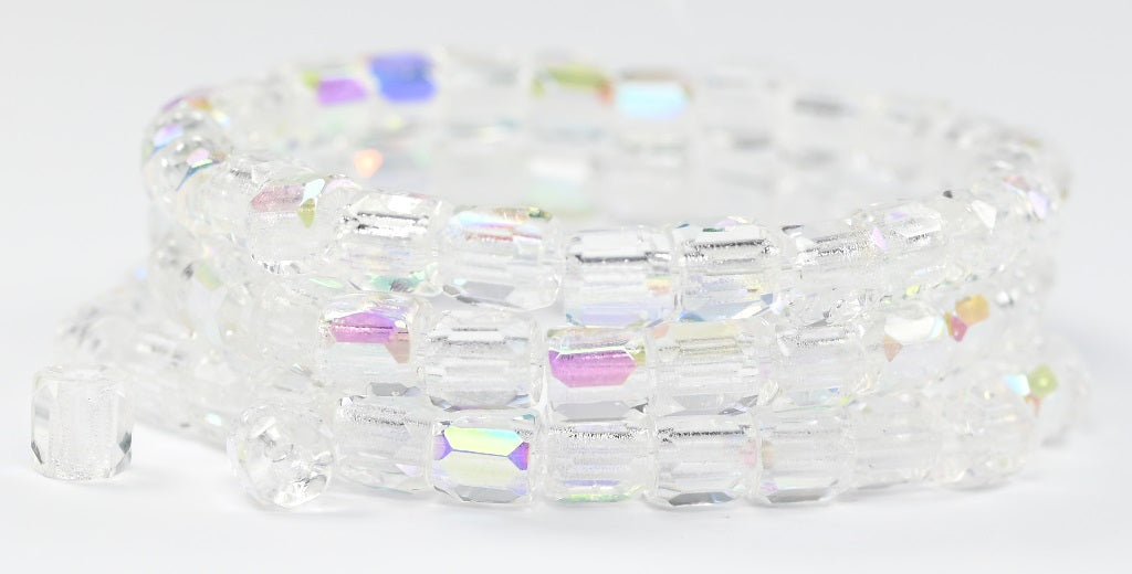 Faceted Special Cut Fire Polished Beads, Crystal Ab (00030-AB), Glass, Czech Republic