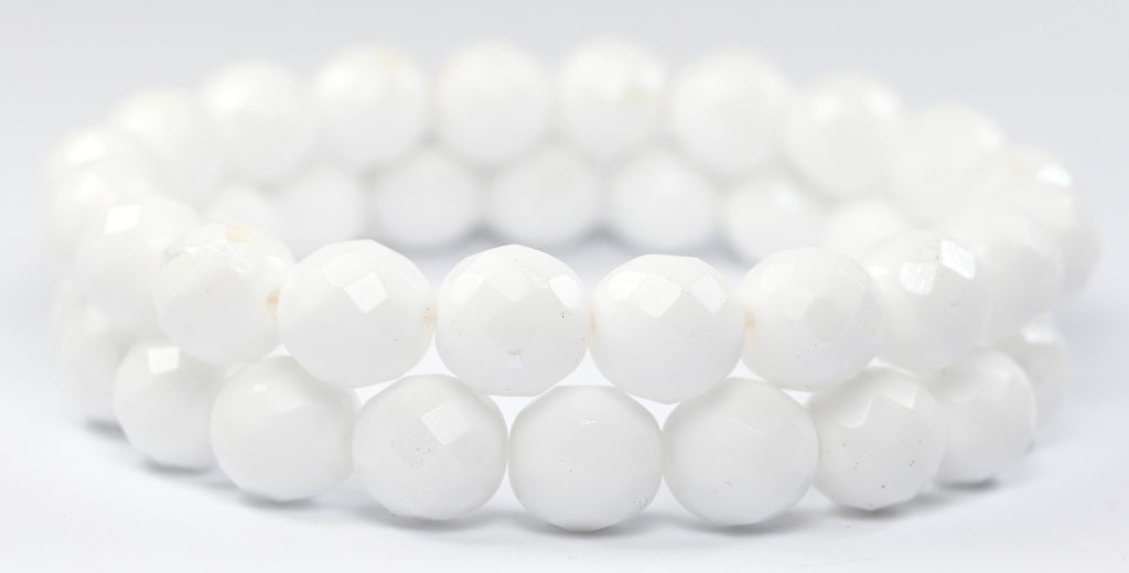 Fire Polished Round Faceted Beads, White Ab (02010-AB), Glass, Czech Republic