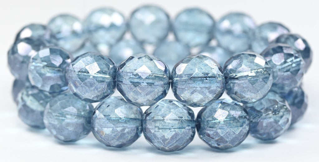 Fire Polished Round Faceted Beads, Crystal Luster Blue Full Coated (00030-14464), Glass, Czech Republic