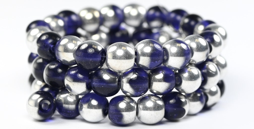 Round Pressed Glass Beads Druck with big hole, Transparent Light Amethyst Crystal Silver Half Coating (20500-27001), Glass, Czech Republic