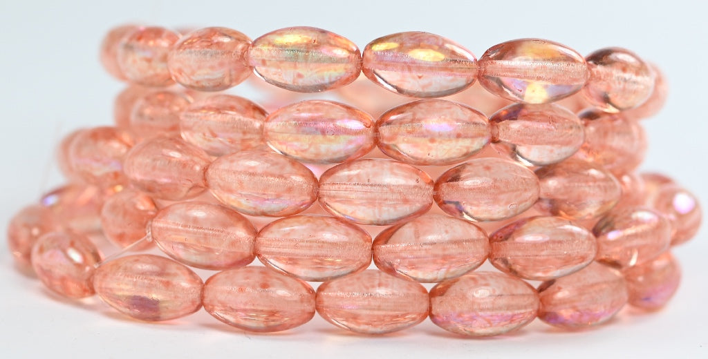 Olive Oval Pressed Glass Beads, Crystal 34306 (00030-34306), Glass, Czech Republic