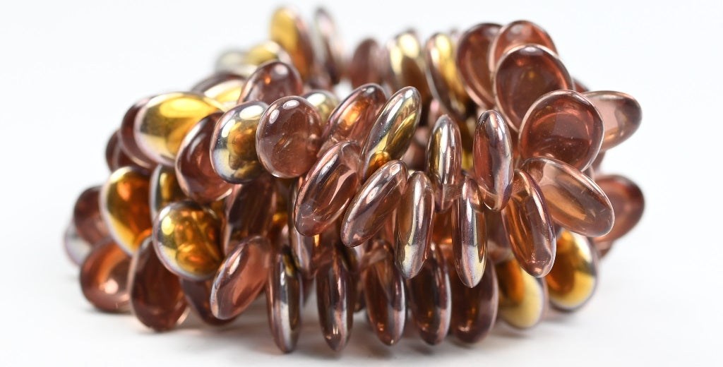 Lentil Flat Oval Pressed Glass Beads, Crystal Rose Gold Capri (00030-27101), Glass, Czech Republic