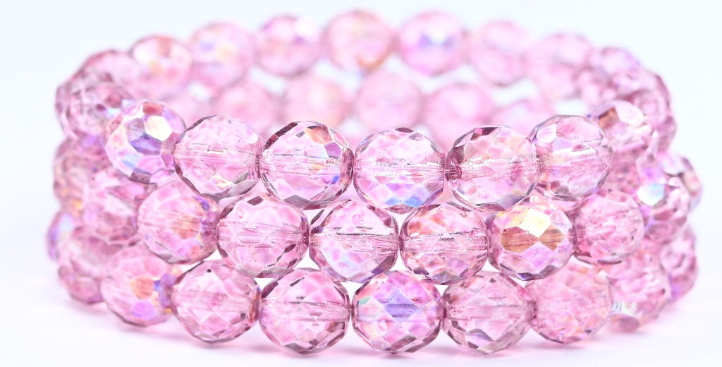 Fire Polished Round Faceted Beads, Crystal Light Fuchsia Pink (00030-34306), Glass, Czech Republic
