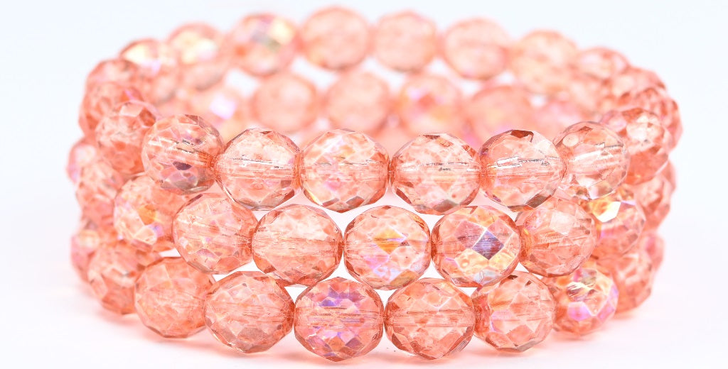 Fire Polished Round Faceted Beads, Crystal Light Pink Peach (00030-34305), Glass, Czech Republic
