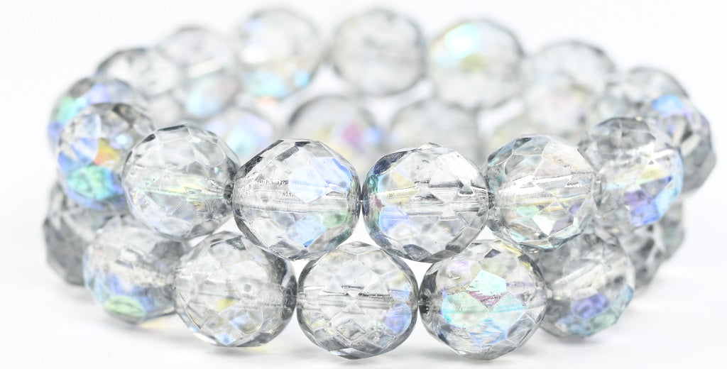 Fire Polished Round Faceted Beads, Crystal Light Gray (00030-34311), Glass, Czech Republic ~ STRANDED