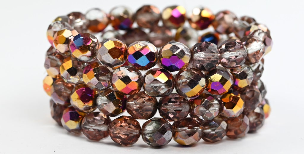 Fire Polished Round Faceted Beads, Crystal Sliperit (00030-29500), Glass, Czech Republic ~ STRANDED