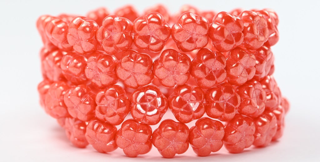 5枚の花びらの押し花ビーズ、ディープオレンジヘマタイト(93140-14400)、ガラス、チェコ共和国