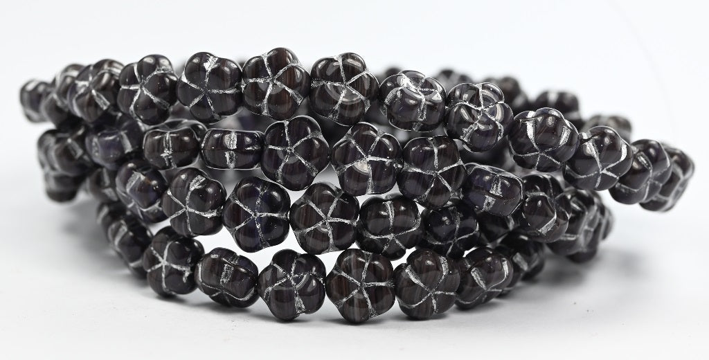 5枚の花びらの押し花ビーズ、ベージュシルバーライン(13020MIX-54201)、ガラス、チェコ共和国