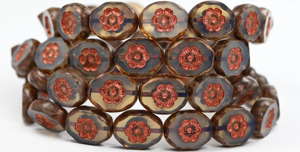 椭圆形桌切珠,镶嵌浮雕女士脸部,蛋白石灰色石灰华铜衬里 (41000-86800-55307),玻璃,捷克共和国