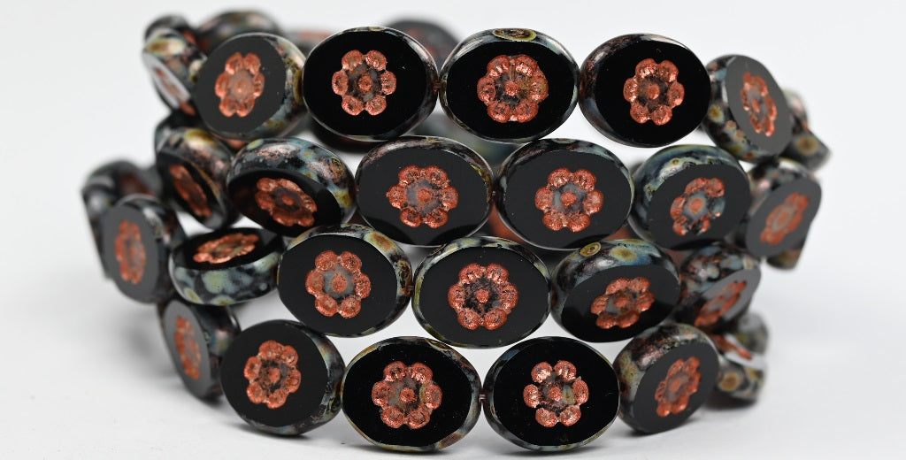 椭圆形桌切珠,配浮雕女士脸部,黑色毕加索铜衬里 (23980-43400-55307),玻璃,捷克共和国