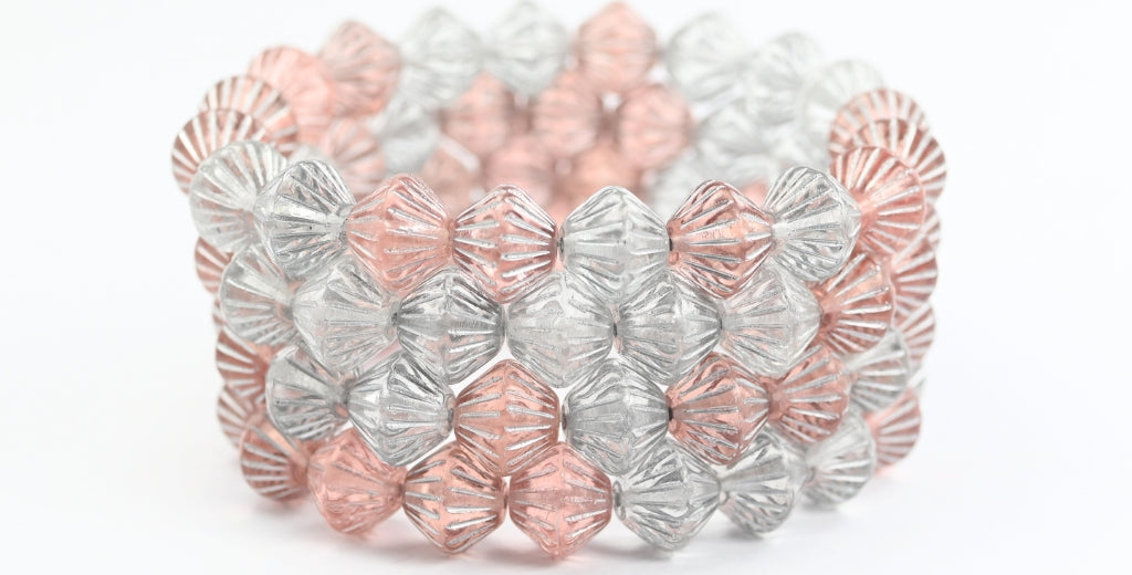 ランタンバイコーンプレスガラスビーズ、カラーミックスカラー4色、シルバーライン(COLOR-MIX-4-54201)、ガラス、チェコ共和国