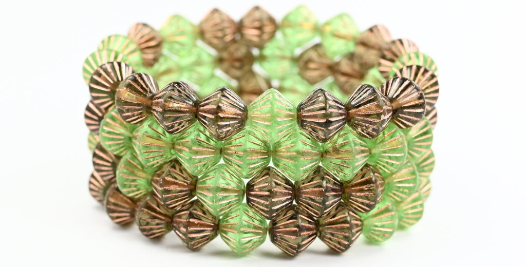 ランタン双円錐型プレスガラスビーズ、カラーミックスカラー3色、銅線入り(COLOR-MIX-3-54200)、ガラス、チェコ共和国