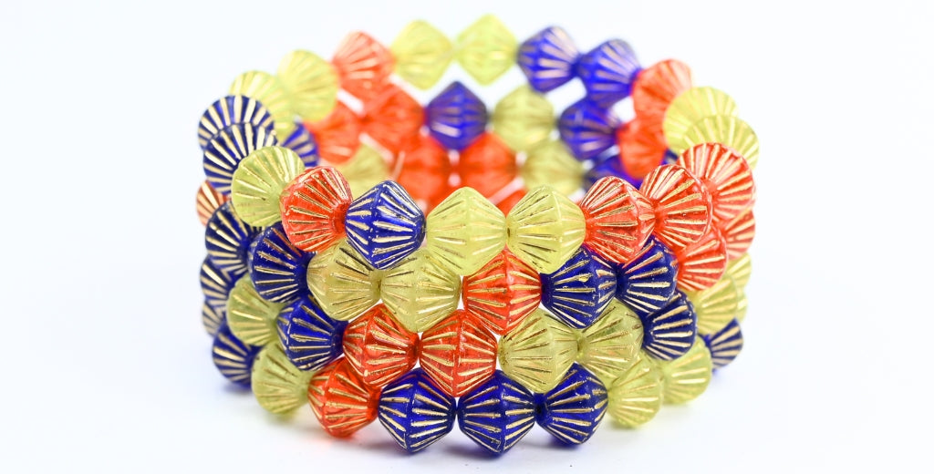Lantern Bicone Pressed Glass Beads, Color Mixed Colors 2 Gold Lined (COLOR-MIX-2-54202), Glass, Czech Republic