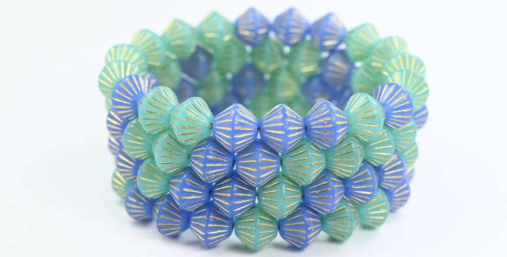 ランタンバイコーンプレスガラスビーズ、カラーミックスカラー1ゴールドライン(COLOR-MIX-1-54202)、ガラス、チェコ共和国