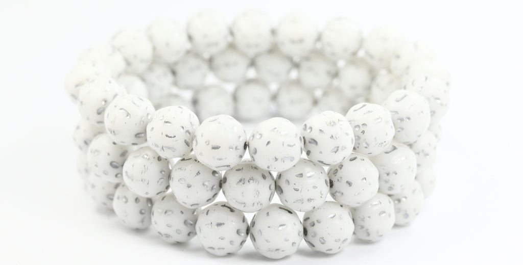 丸型プレスガラスビーズ オレンジフルーツ、ホワイトシルバーライン(02010-54201)、ガラス、チェコ共和国