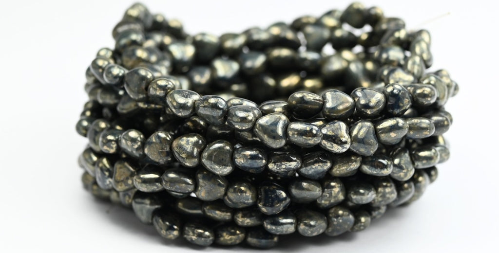 ハート型プレスガラスビーズ、ホワイトセネガルブルー(02010-15664)、ガラス、チェコ共和国