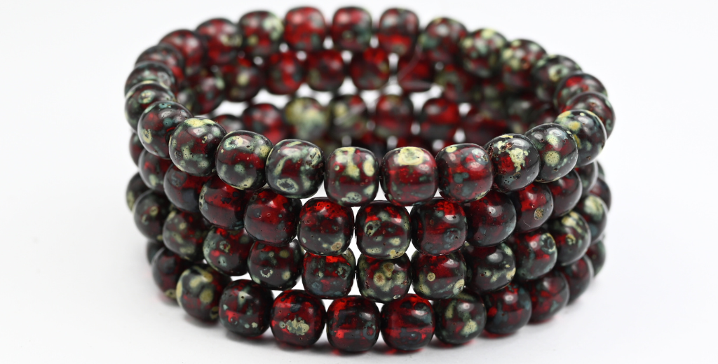 ポニープレスセミラウンドビーズ、透明レッドステインストロング(90100-86805)、ガラス、チェコ共和国