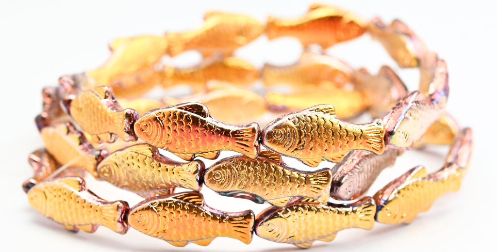 OUTLET 10 克鱼形压制玻璃珠,25 x 12 毫米,水晶玫瑰金卡普里 2Xside (00030-27101-2xSIDE),玻璃,捷克共和国