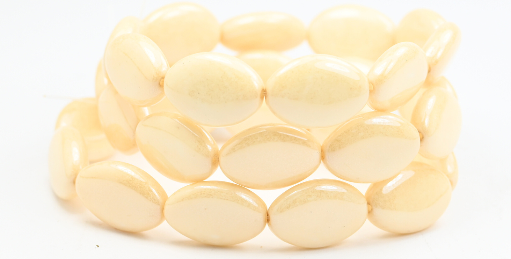 扁平椭圆压制玻璃珠,白色光泽棕色全涂层(02010-14413),玻璃,捷克共和国