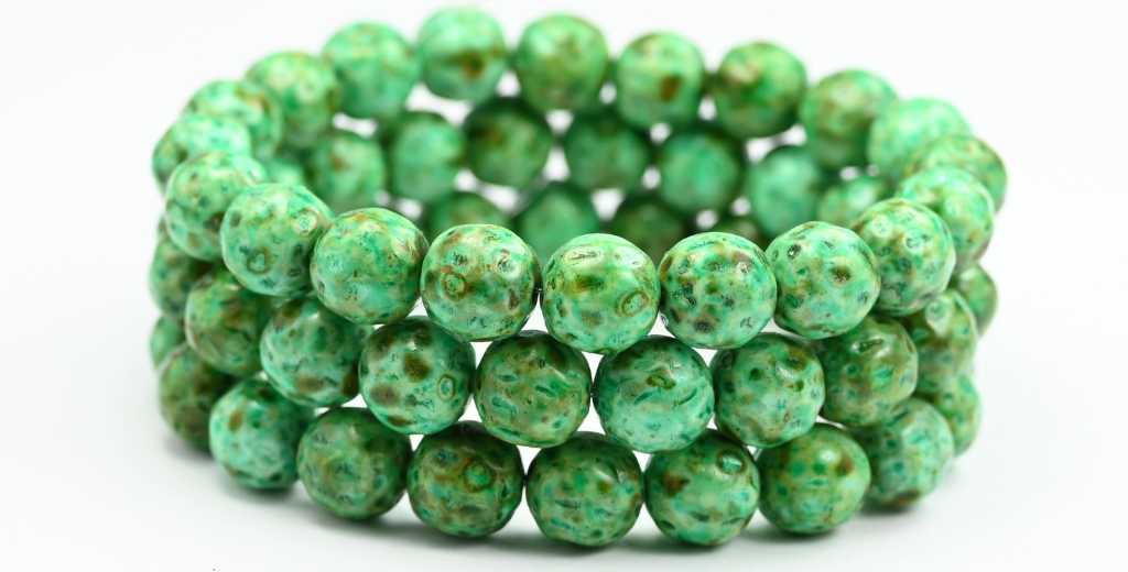 丸型プレスガラスビーズ オレンジフルーツ、トラバーチンライトターコイズ(86800-34309)、ガラス、チェコ共和国