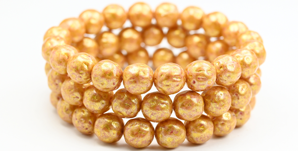 丸型プレスガラスビーズ オレンジフルーツ、ライトフクシアピンクライトイエロー(34306-34302)、ガラス、チェコ共和国