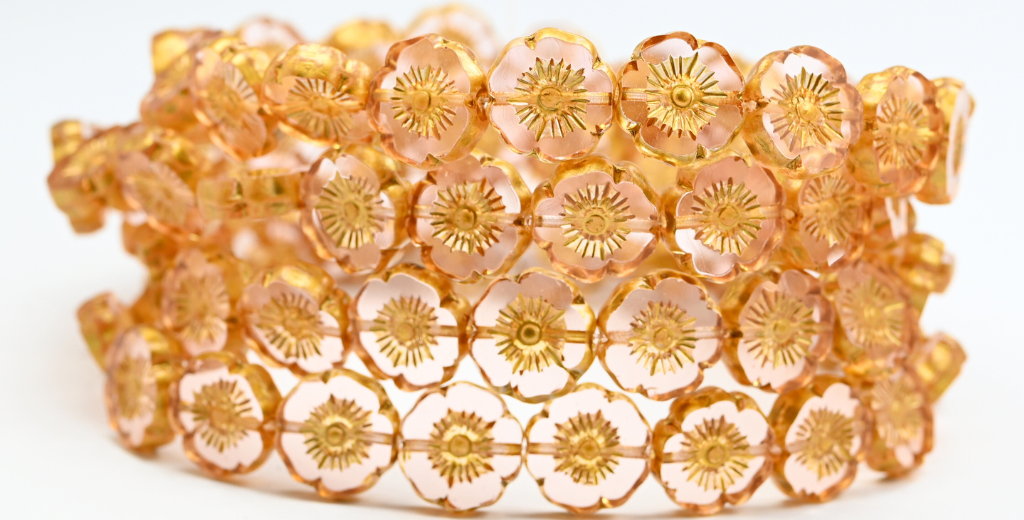 桌切圆珠夏威夷花,透明粉红金溅射 (70010-86720),玻璃,捷克共和国